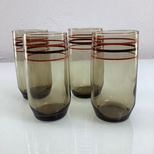 VTG MCM 1970s Smoked Tumblers Orange & Brown drinkware set of 4 EUC